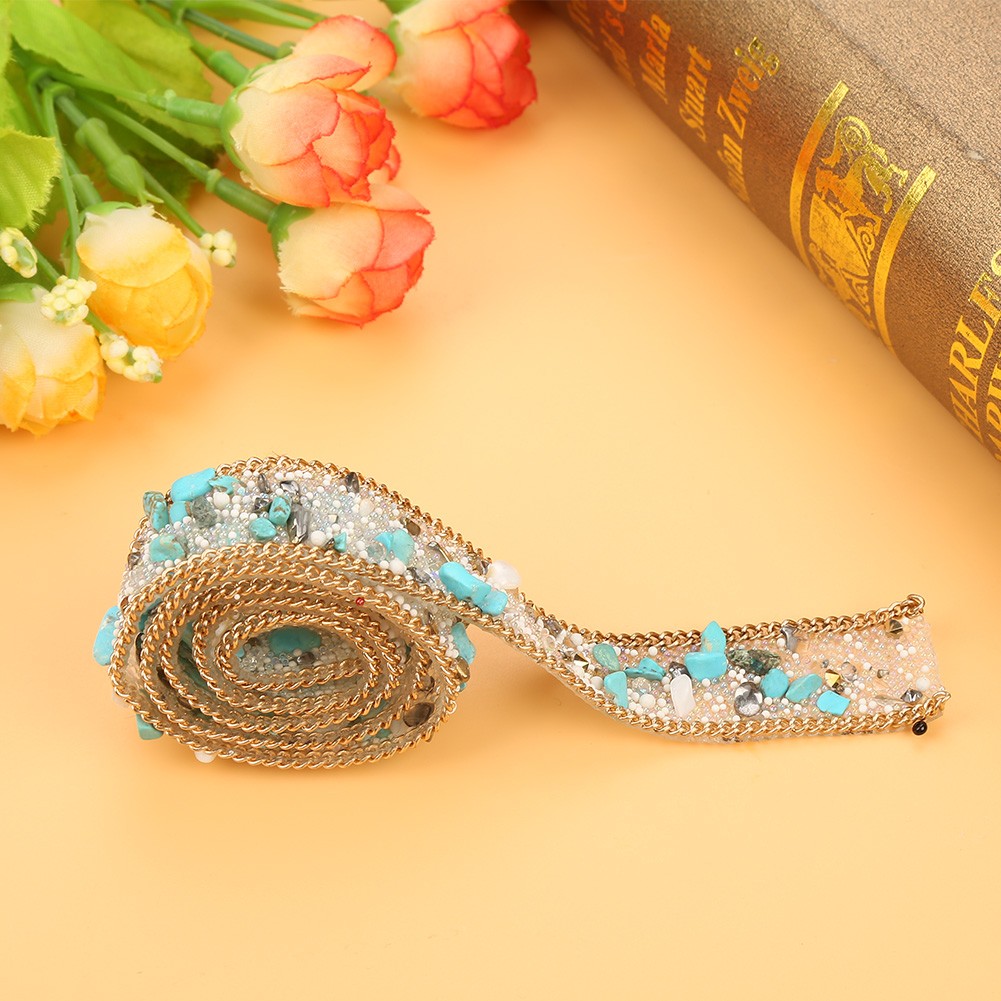 1M 2cm Width Crystal Beaded Rhinestone Crystals Trim Iron On Patch For Clothes B