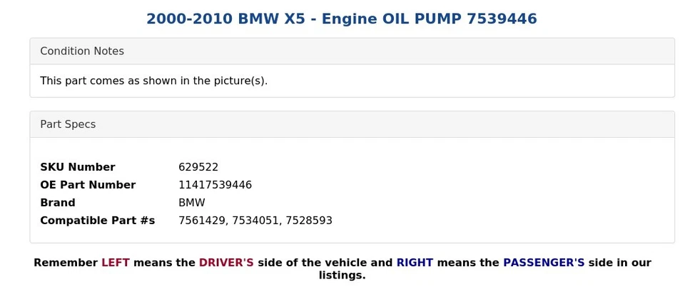 BMW X5 2000-2010 - Motor bomba de aceite 7539446 Foto 4 de 4
