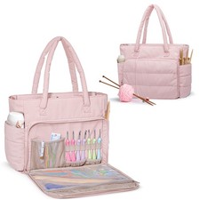 Knitting Bag Tote Puffer Yarn Storage Organizer Crochet Yarn Holder Pink Case