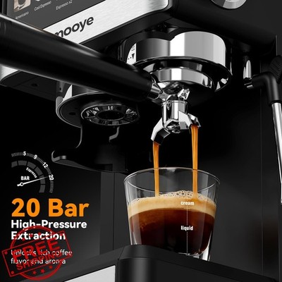 Mooye Espresso Machine with Grinder 20Bar Milk Frother Cappuccino Maker