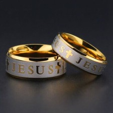 Jesus Cross Finger Rings - Stainless Steel Black Color Letter Bible Prayer Ring