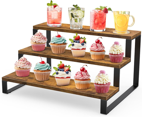 Wooden Display Riser Stand, 3 Tier Display Risers, Tiered Cabinet Organizer, Wid