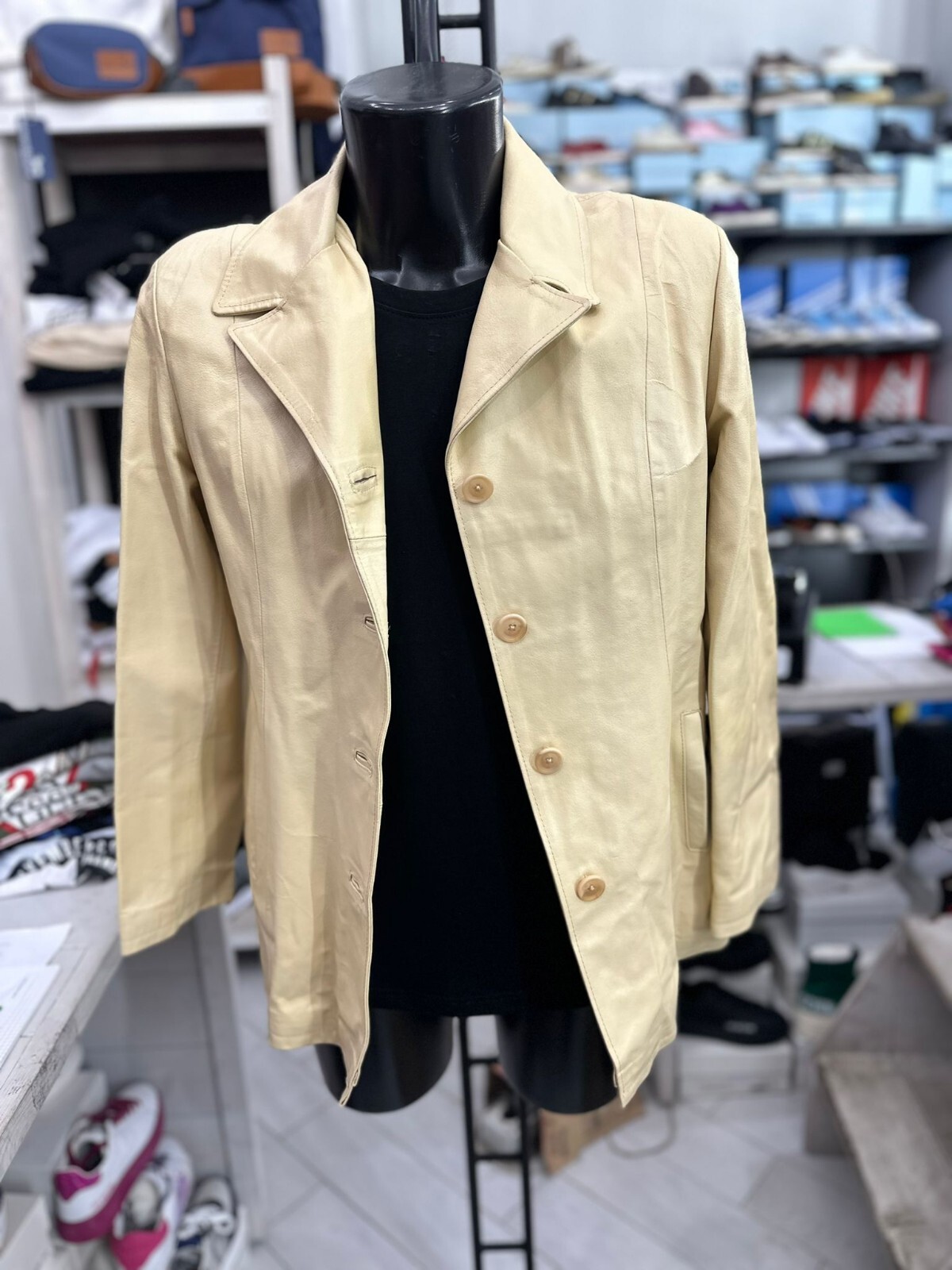 Aral Genuine Leather Jacket for Men Size L Light Yellow LLV278