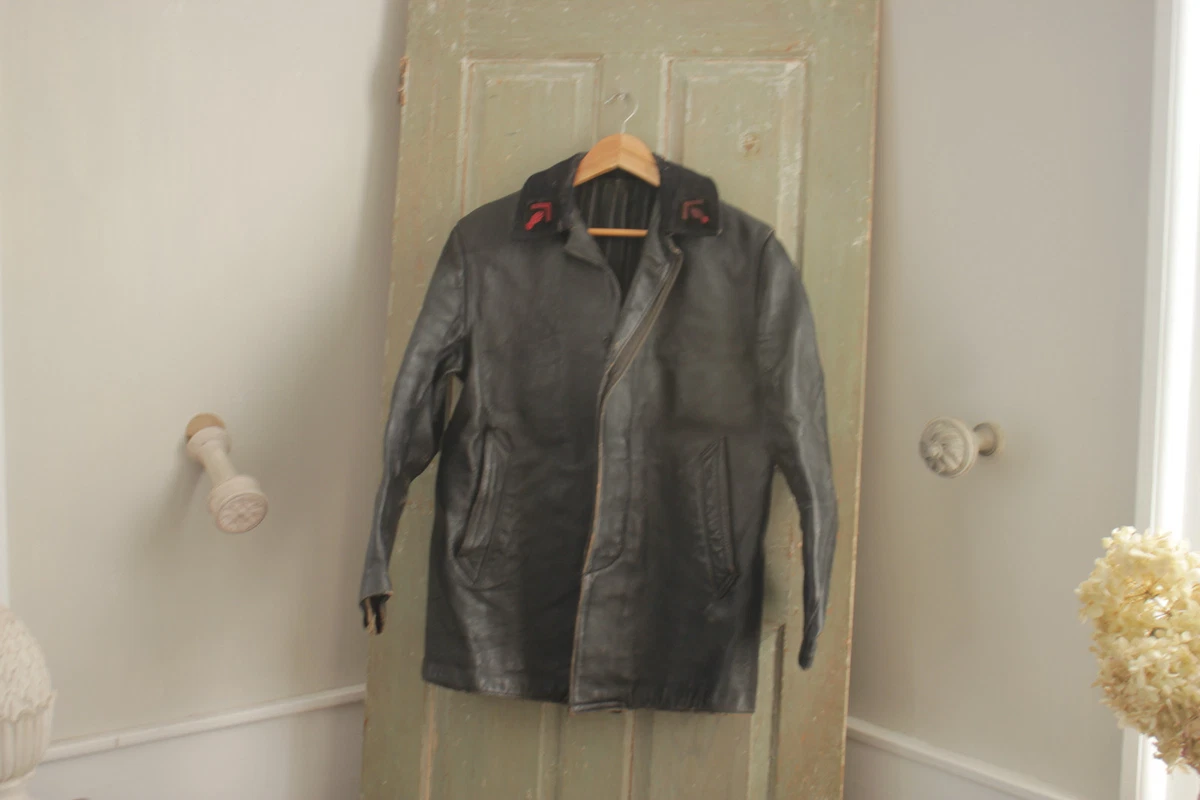 Vintage French Leather Fire Man Jacket-