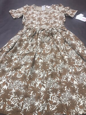 Lularoe NWT Amelia Pleated Dress   Tan Gold Brown Daisy Floral Large 14/16 12