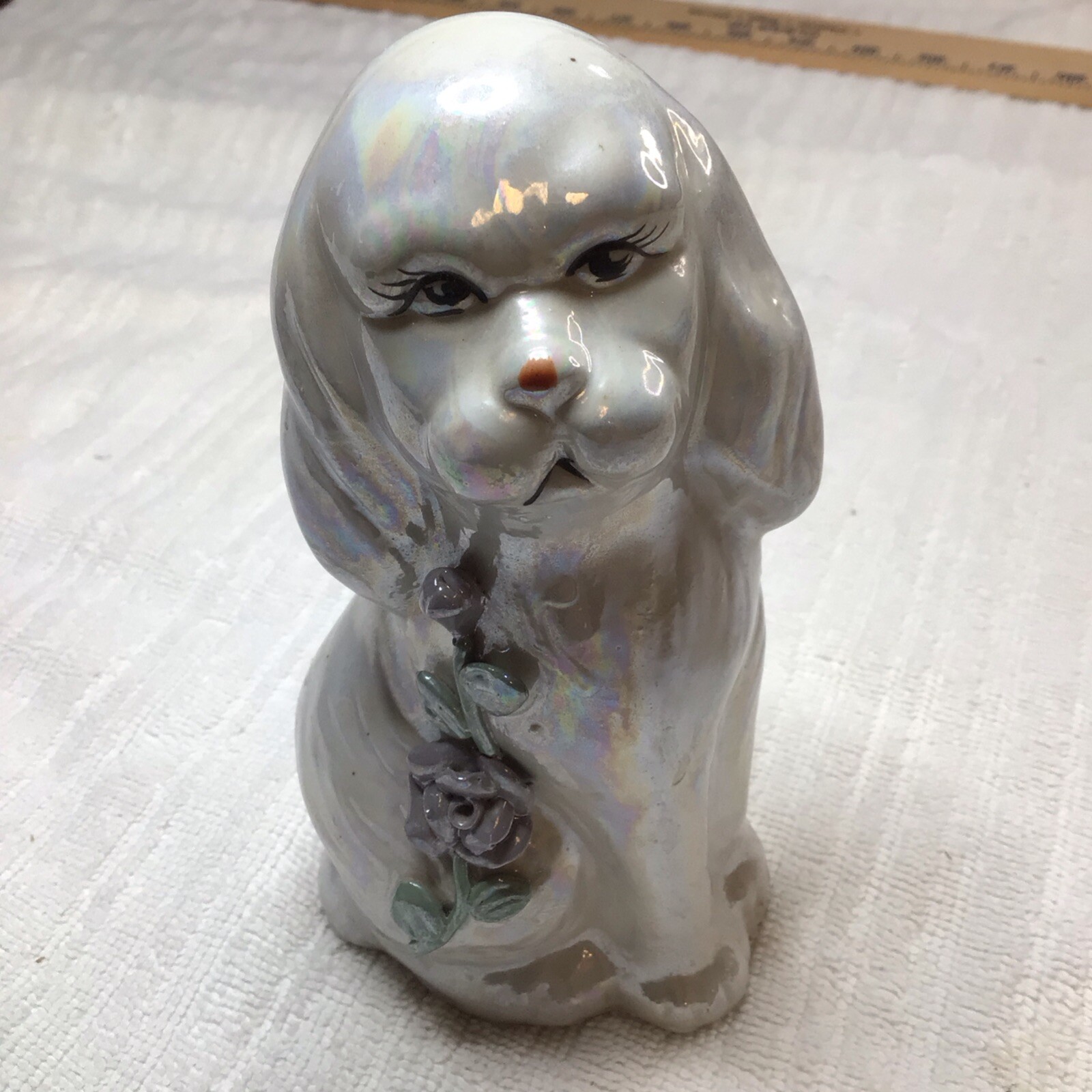 Vintage Dog Figurine With Flowers Beautiful!