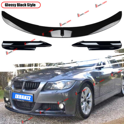 For BMW E90 E91 2005-2008 Pre-LCI Glossy Black Front Bumper Lip Splitter Spoiler