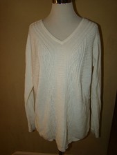 TALBOTS WHITE V NECK TEXTURED SWEATER WOMENS SIZE LARGE