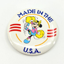 Vintage Minnie Mouse "Made In The USA" Pinback Button Patriotic Walt Disney Pin