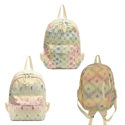 Women Japanese School Bag Large Capacity Colorful Ripped Denims Backpack