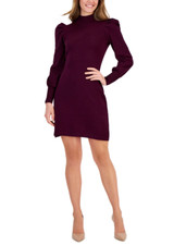 Taylor Women Puff Sleeve Mini Sweater Dress Fig Size XS