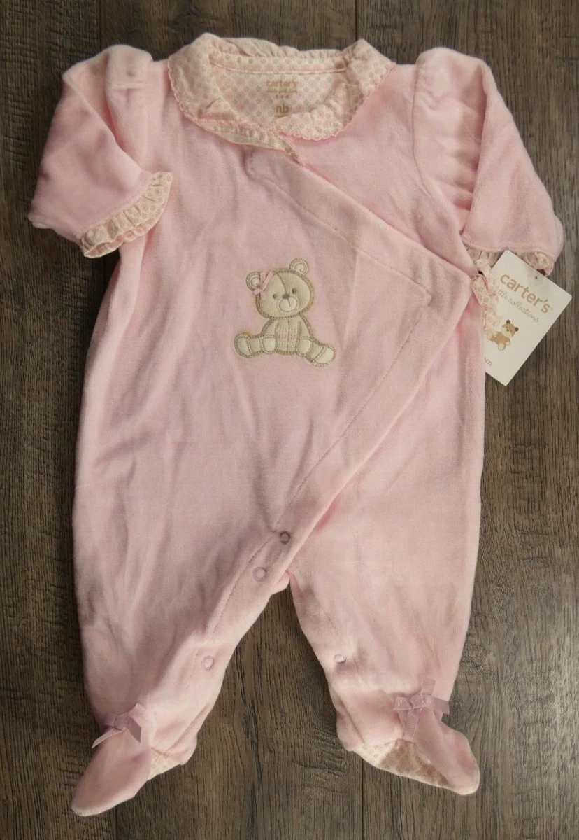 Baby Girl Clothes New Vintage Carter's Newborn Velour Pink Teddy Bear  Outfit