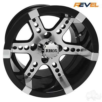RHOX RX260 14'' Golf Cart Wheels Set of 4 - Machined & Black 14x7 Wheels