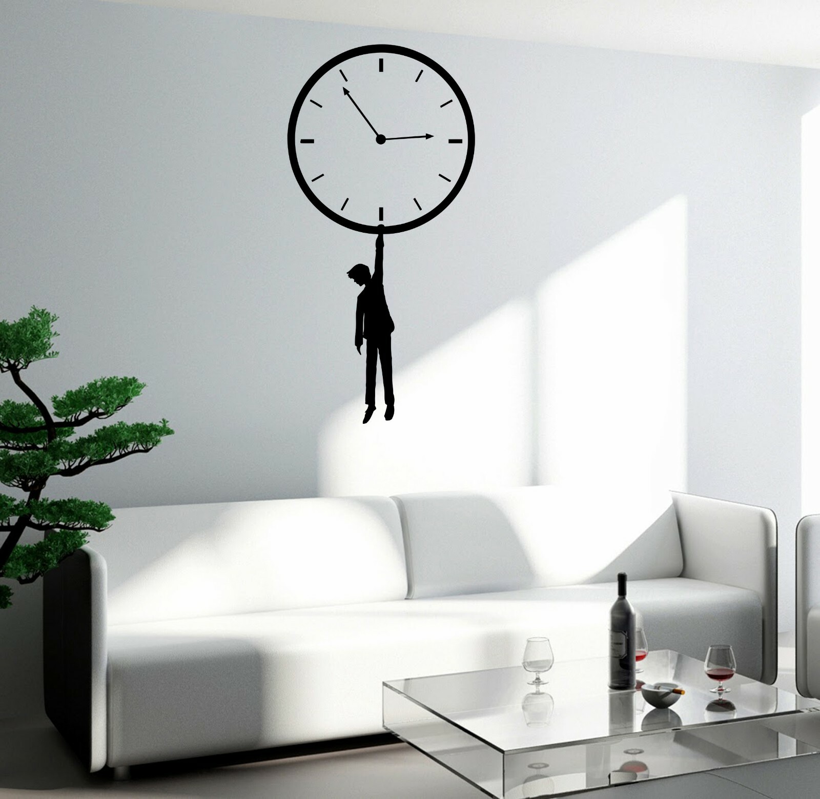 Wall Decal Boy Hanging On Clock Decor Vinyl Sticker (ed2063)