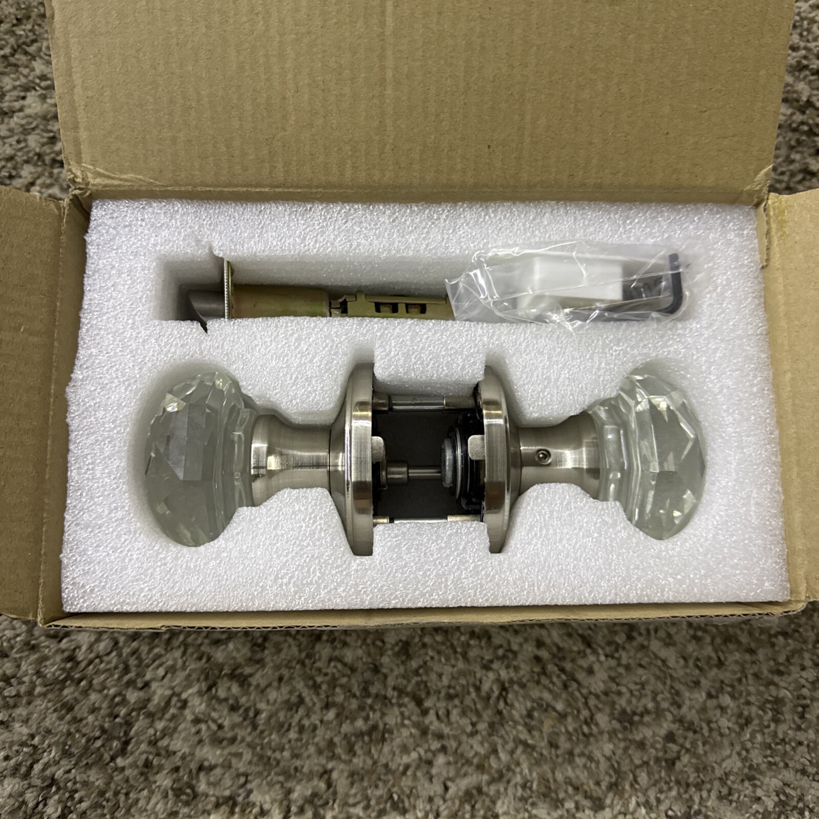 Privacy Door Knobs Satin Nickel,Clear Glass Door Knob Interior,Keyless Crystal D-image