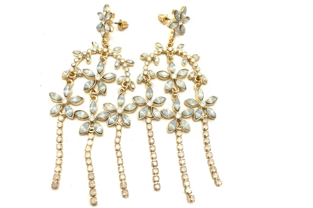 Crystals By Swarovski Aurora Borealis Chandelier Earrings G Overlay 3.75 In