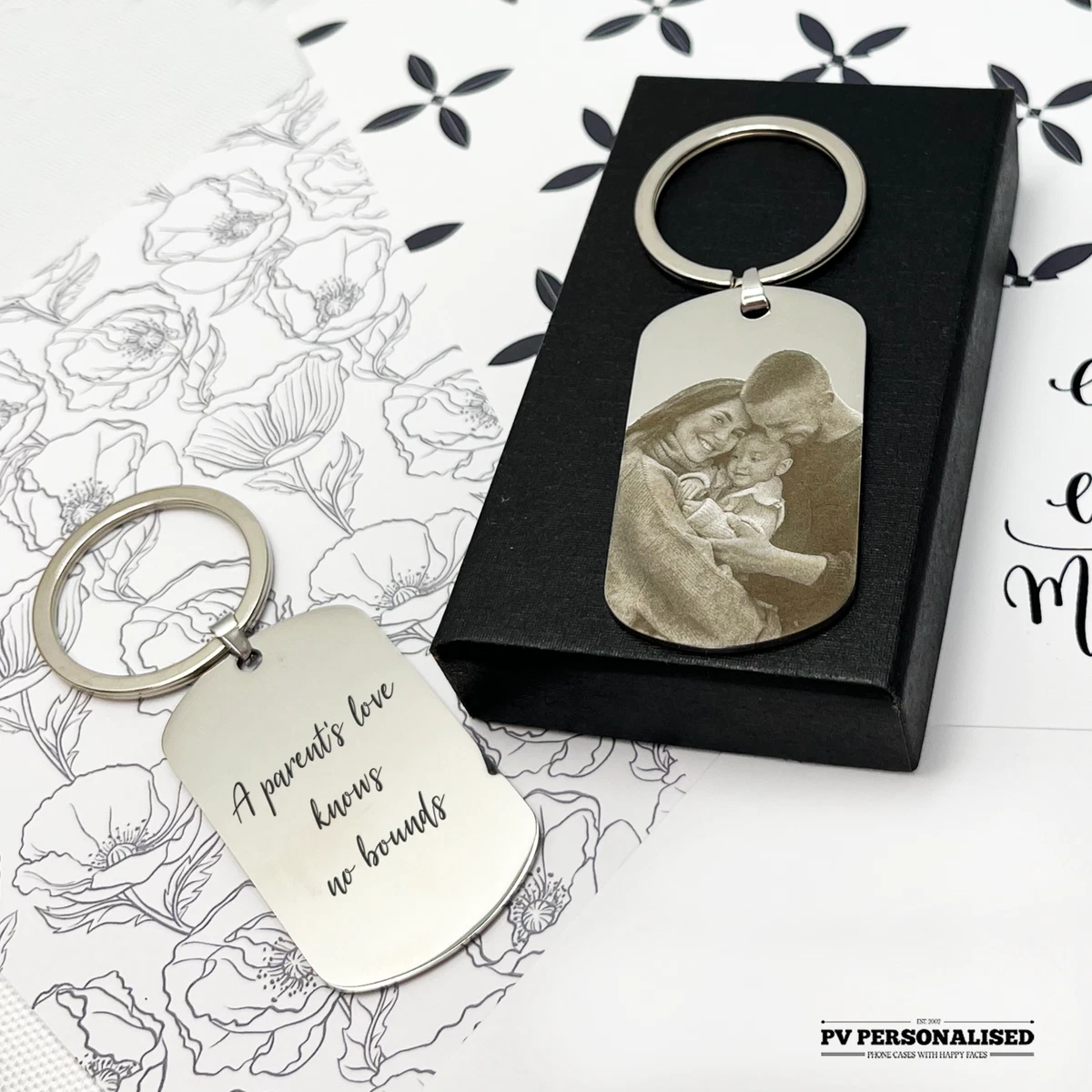 Flower Personalised Photo Keyring Wedding Custom Birthday Present Gift - Foto 5