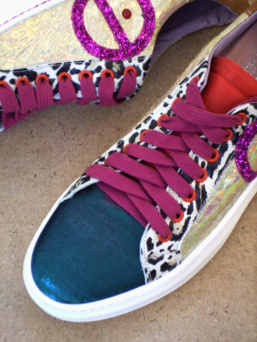 NEW Ebarrito Italian Designer 'Mrs Tambourine' LAMEE Leather Sneakers SALE