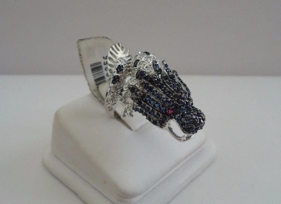 LARGE DRAGON RING 7.50 CT LAB SIMULATED DIAMONDS/RUBY/SAPPHIRE  STERLING SILVER - Image 4 of 4