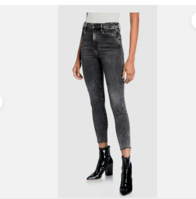ali high rise cigarette FRAME ALI High Rise Cigarette Skinny Jeans Rockstar Gray Acid Wash Raw Hem  26