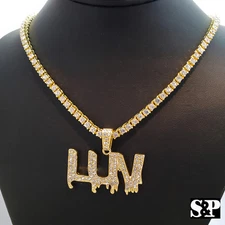 Hip Hop Lil Uzi Vert's LUV  pendant & 18" 1 Row Diamond Choker Chain Necklace 