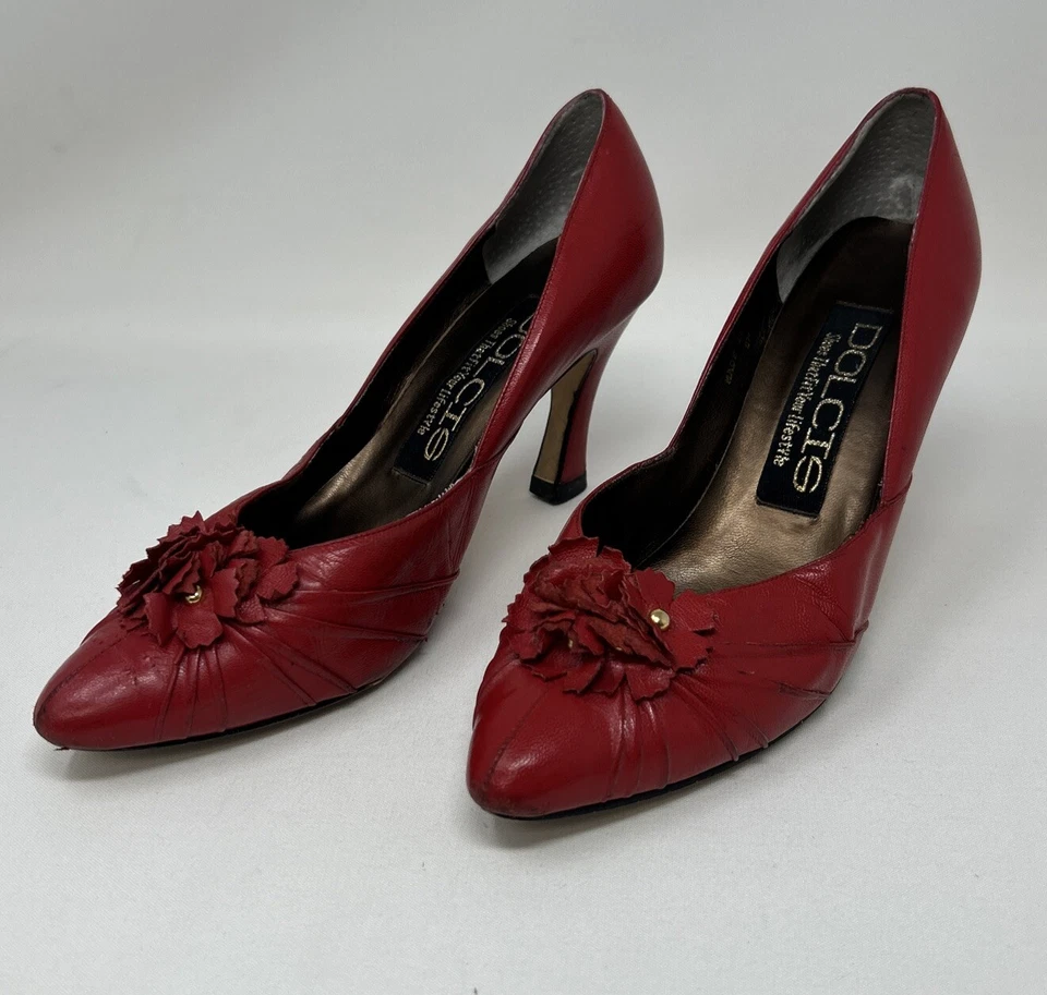 Zapatos de tacón talla 8 medianos vintage 1999 Dolcis cuero rojo Foto 2 de 4