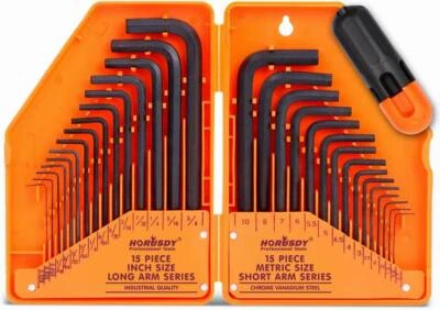 HORUSDY 31 Piece Hex Key Allen Wrench Hexagon Set Long With Case Metric& Imperial