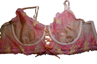 SEXY TORRID PINK & BEIGE MULTI COLORED LACE UP SHEER Unpadded BRA S PLUS SIZE 3