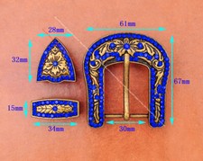 Brass Blue Crystal Rhinestone Western Floral Belt Buckle Set Fit 30MM Strap