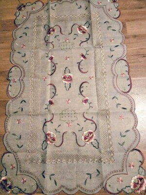 Vintage 48'' X 38'' Table Runner Embroidered Beautiful Tassels Exquisite