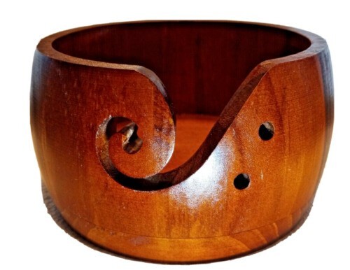 Antique Yarn Bowl Wood with Holes Holder Knitting Crochet