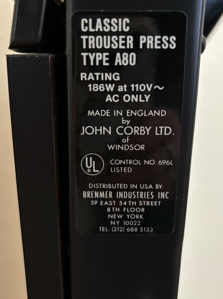 VTG Corby of Windsor “SAKS FIFTH AVE.” Electric Trouser Press Type A80