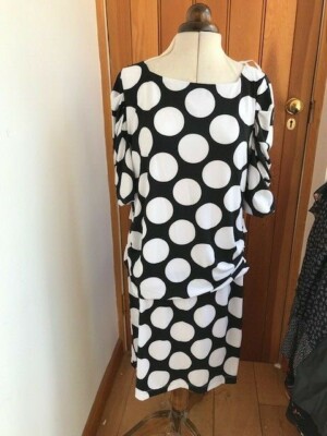 gabby skye weiß schwarz gepunktet drapiert kleid pflegeleicht qvc 14 neu ungetragen