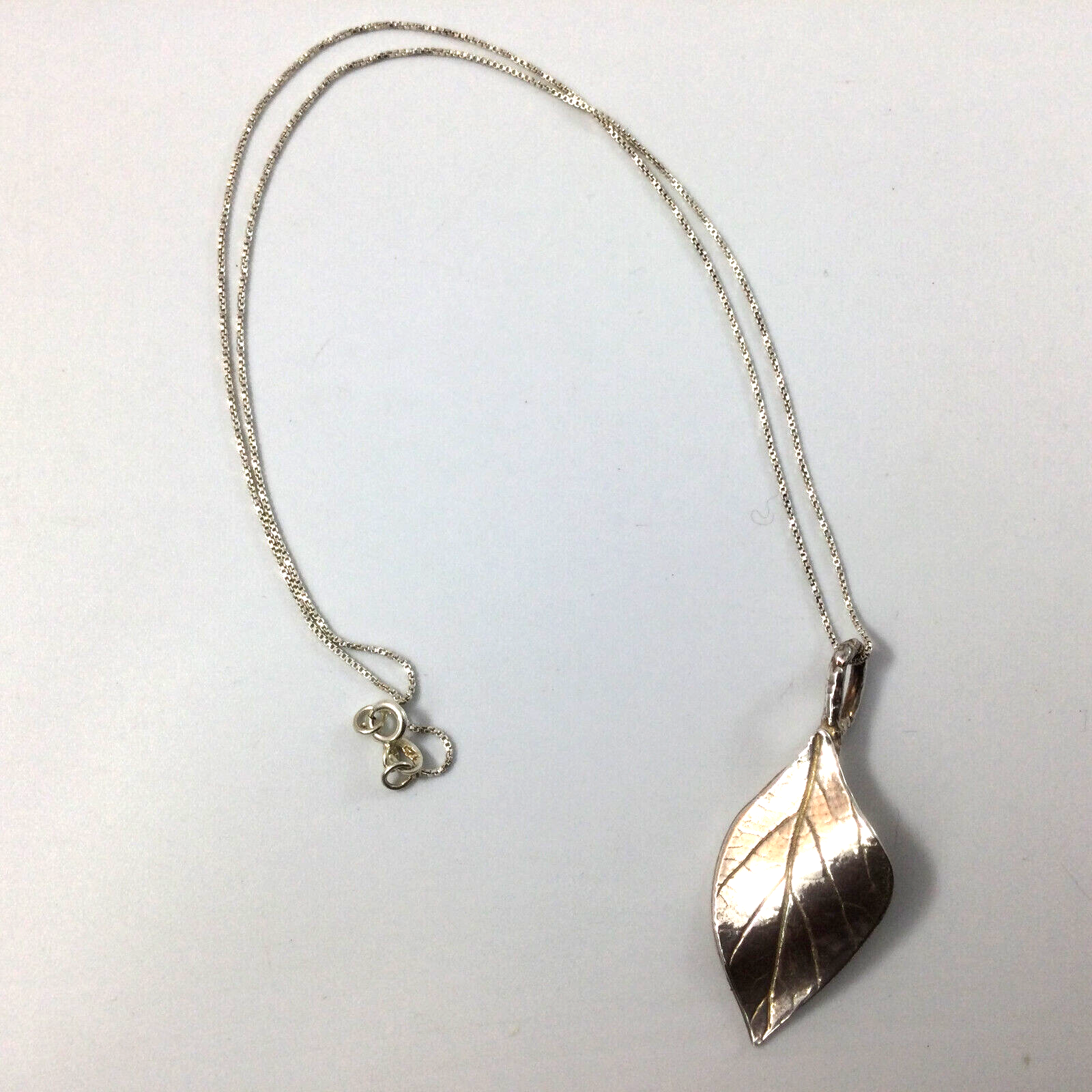 Handmade Fine Silver Leaf Pendant Sterling Silver 18
