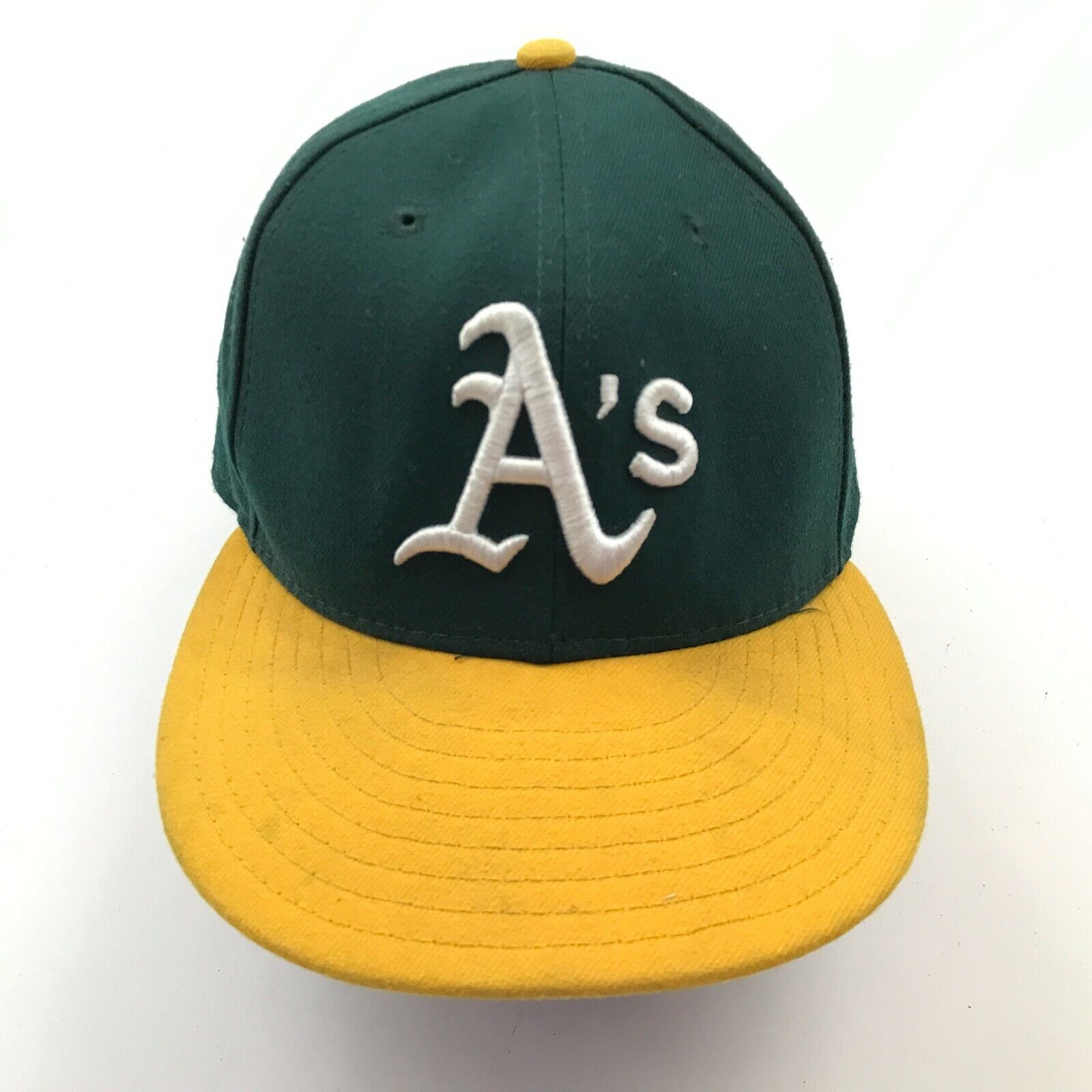 VINTAGE New Era Oakland Athletics Hat Cap Size 7 1/4 Fitted Green Yellow  90s USA