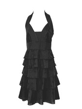 CYNTHIA STEFFE BLACK ON BLACK DOTTED HALTER DRESS, RUFFLED LAYERS, SIZE 6, EUC