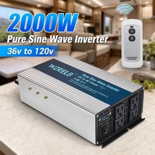 36V to 120V Pure Sine Wave Inverter 2000W Power Home Solar RV Remote Control