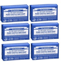 Dr Bronner's Pure Castille Peppermint Bar Soap, 5 Ounce Pack of 6 