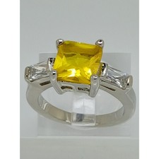 White Gold GP Canary Yellow Princess Cut Sim Diamond CZ Engagement Ring Size 6