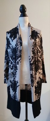 SEVENTY STRICKJACKE BEIGE SCHWARZ GR. 42/44 OFFEN LANG 3/4ARM TASCHEN 100%WOLLE 