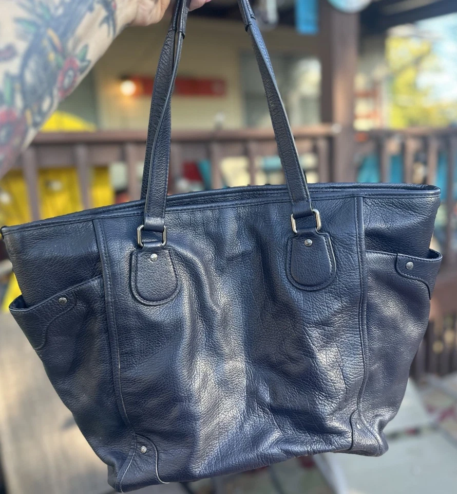 Large Coach Pebbled Leather Shoulder Bag Purse Diaper Bag Black Tote Weekender - Image 2 of 4