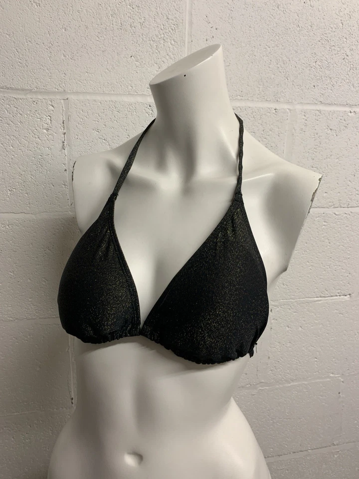 F&F Black & Gold Sparkle Triangle Bikini Top | Size 12 | Shimmer Swimwear - Image 2 of 4