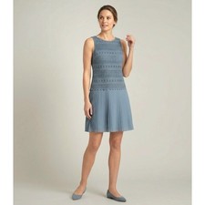 LOFT Dress 4 Sleeveless Blue Crochet Pleated Skirt Mini Zip Back