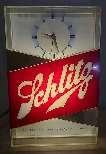 1959 Schlitz Beer Clock Sign Light Countertop Vintage