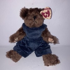Vintage Ty Brown Teddy Bear "Christopher" with Blue Corduroy Outfit 9"