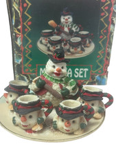 HOLIDAY MINIATURE SNOWMAN TEA SET: Whimsical 10-Piece Festive Porcelain