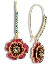 Betsey Johnson Rose Dangle Earring Iridescent Stones and Mixed Stone Accents