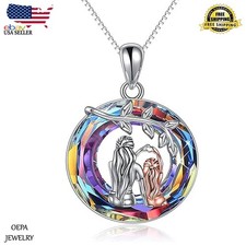 Mother Daughter Necklace 925 Sterling Silver Mom Heart Crystal Women Necklace