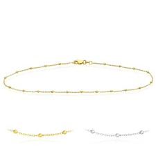 14K Yellow or White Gold Faceted Beaded Saturn Anklet (Solid Links) 10"