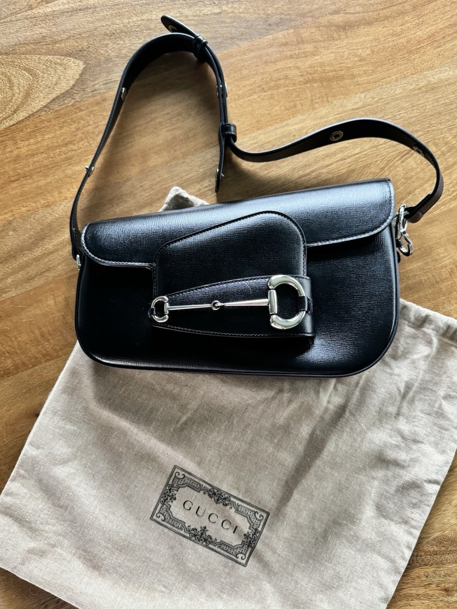 Gucci 1955 Horsebit Asymmetrical Shoulder Bag Black leather | eBay